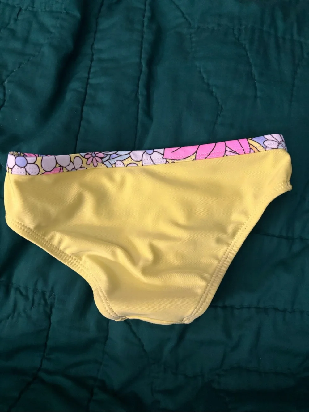 White Rash Guard with Multicolor Stitching & Yellow Bikini Bottoms